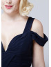 Cold Shoulder Navy Blue Chiffon Slit Long Prom Dress